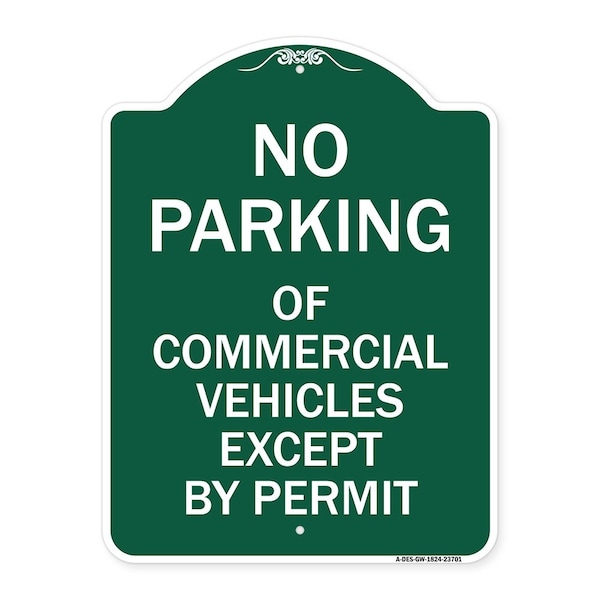 Signmission No Parking of Commercial Vehicles Except by Permit, Green & White Alum, 24" L, 18" H, GW-1824-23701 A-DES-GW-1824-23701 - main
